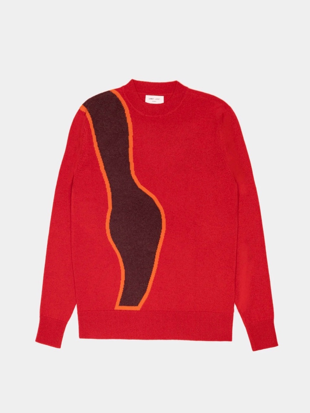 Red Crewneck Sweater with Brown Contrast Panel